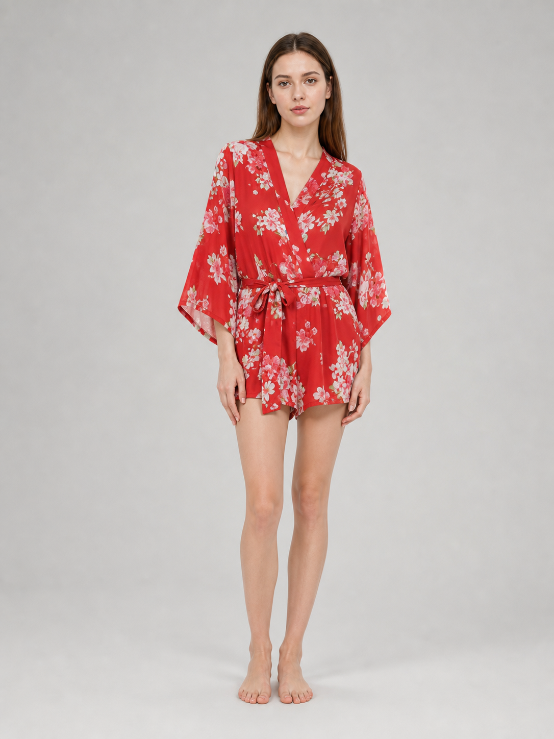 Short floral kimono robe for parties