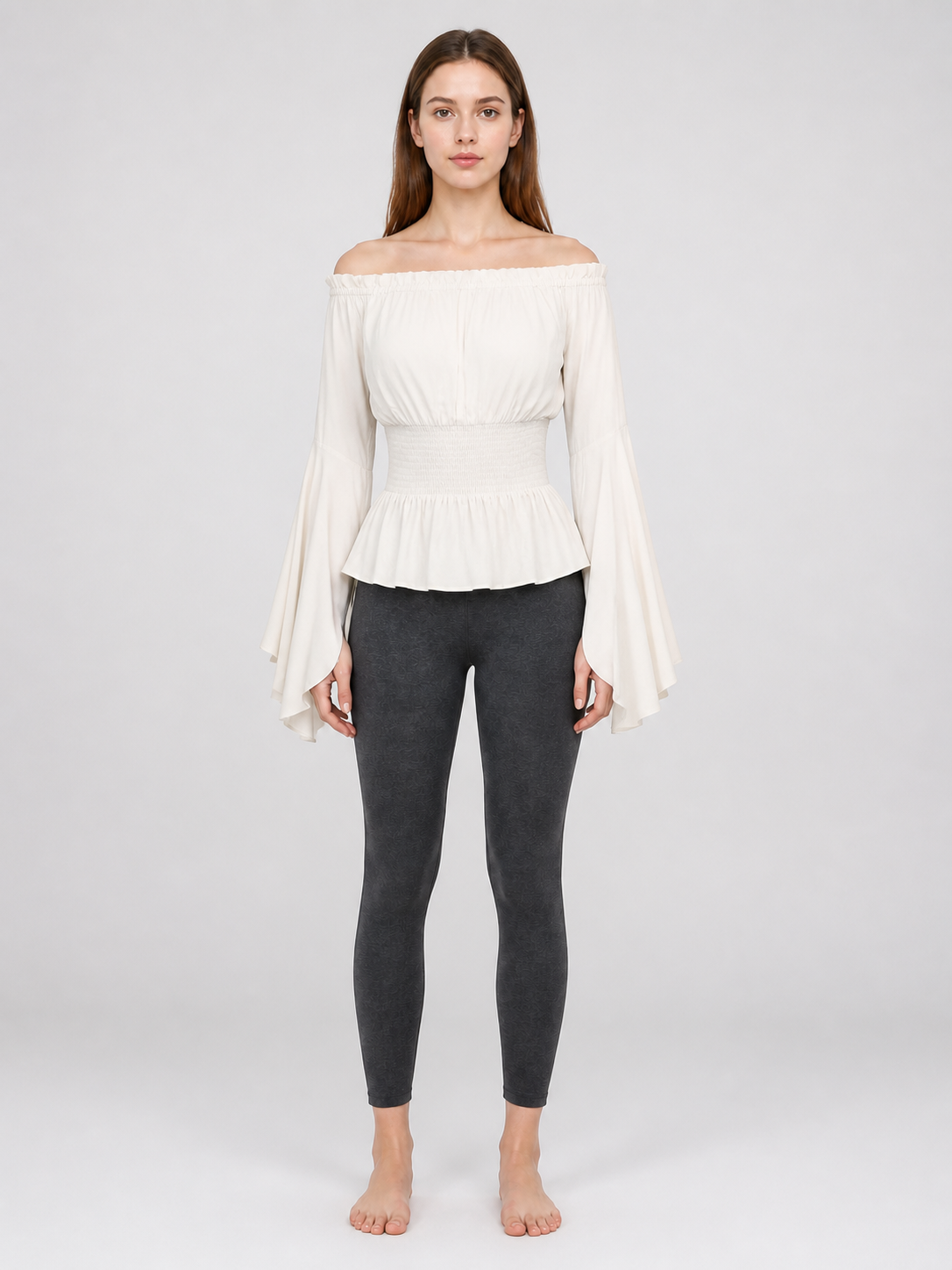 Off-the-Shoulder Blouse with Flared Sleeves