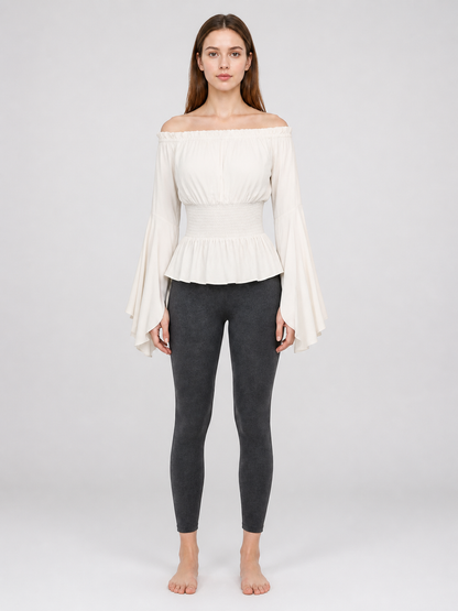 Off-the-Shoulder Blouse with Flared Sleeves