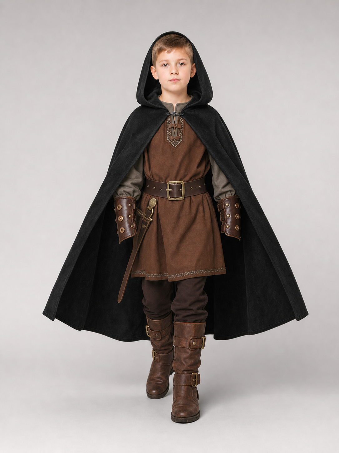 Black medieval hooded carnival cloak