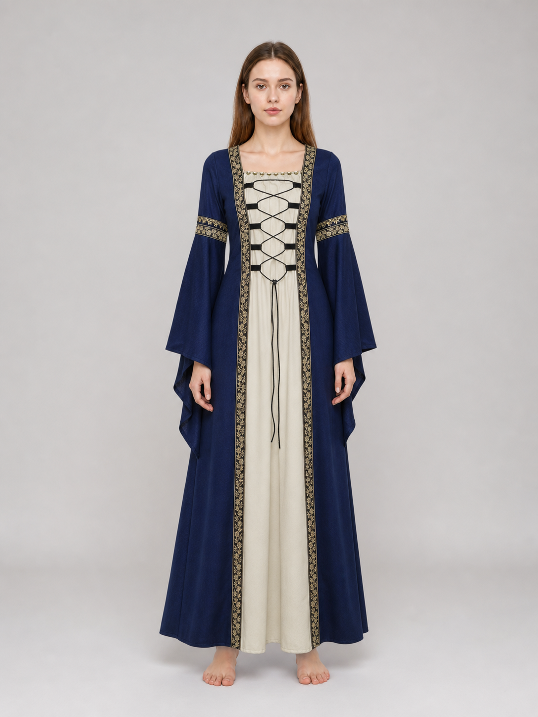 Long medieval dress with flared sleeves