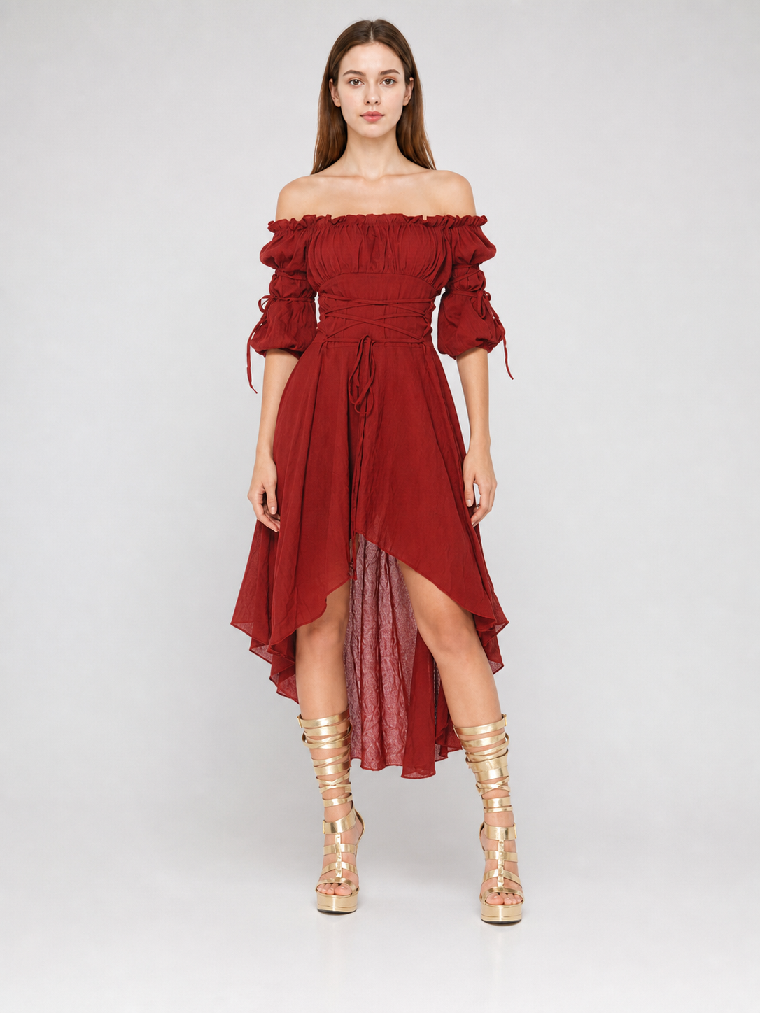 Retro Stage Dress with Asymmetrical Skirt