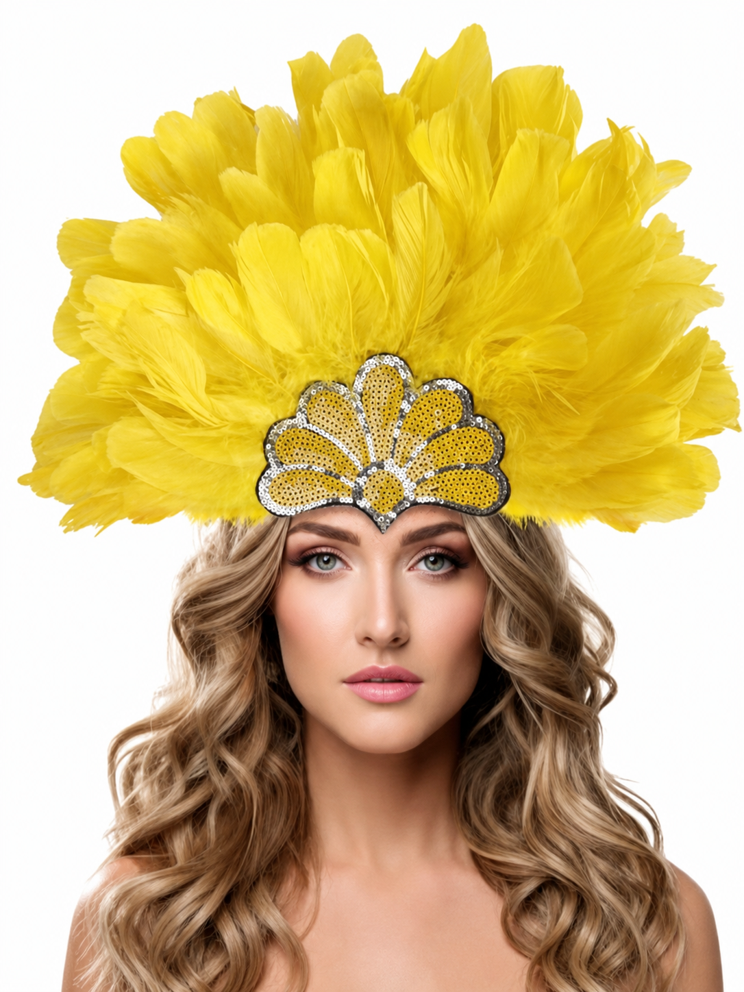 Yellow Carnival Headpiece with Gold Fan