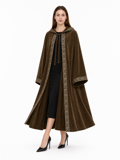 Long Hooded Robe, Brown, Loose Fit main product view 3