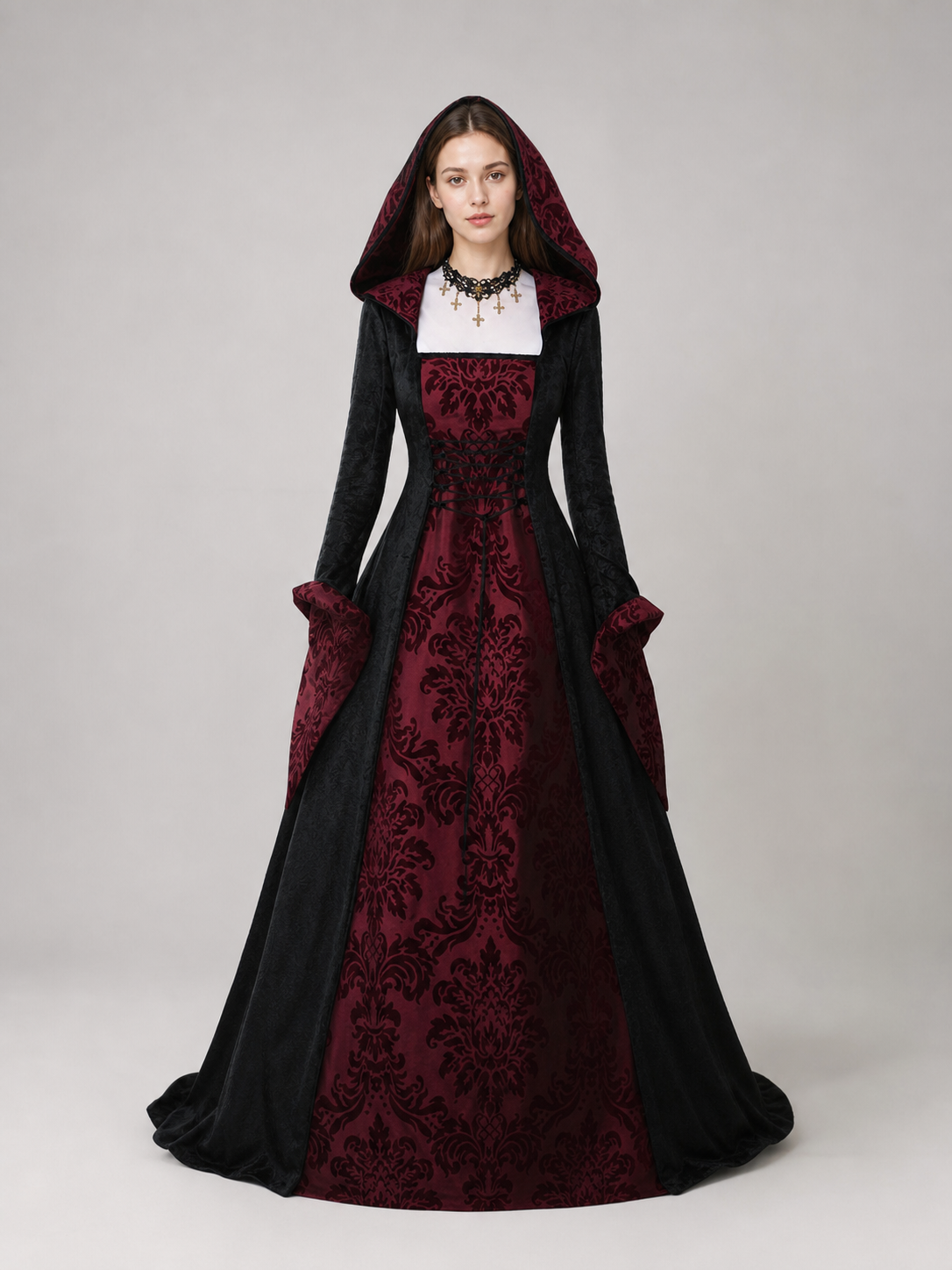 Gothic Hooded Dress with Long Sleeves