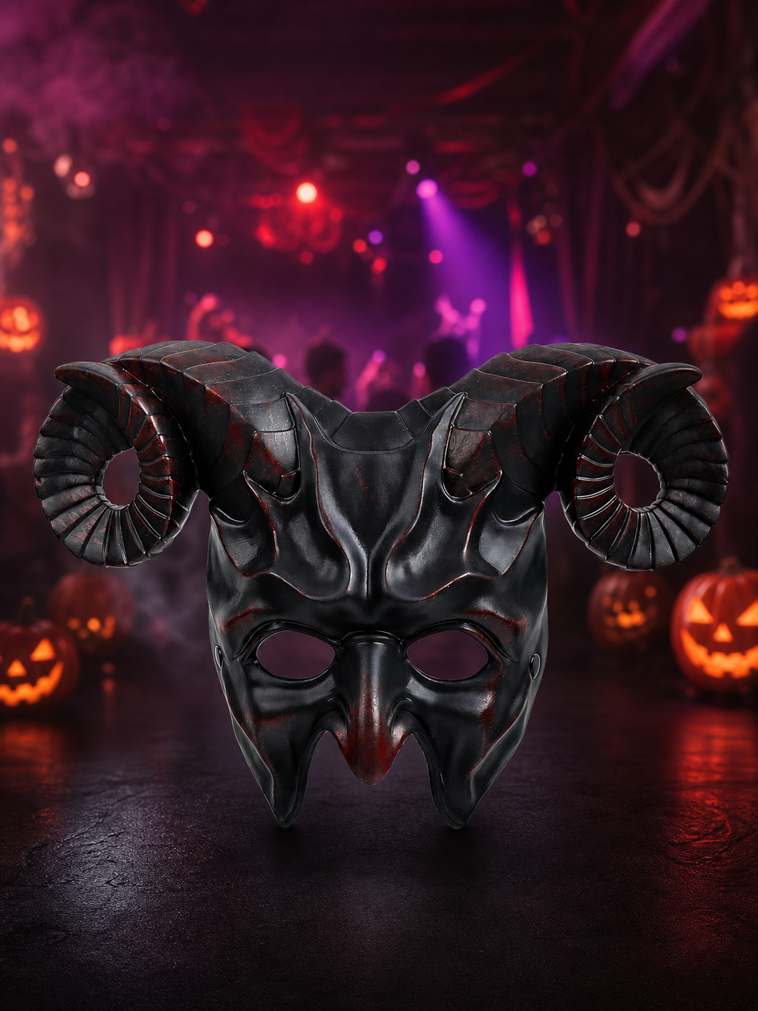 1pc Halloween Horned Demon Mask, Full Face with Curled Horns for Cosplay Parties