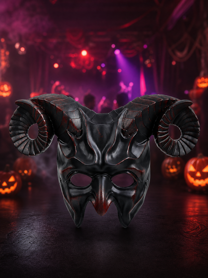 1pc Halloween Horned Demon Mask, Full Face with Curled Horns for Cosplay Parties