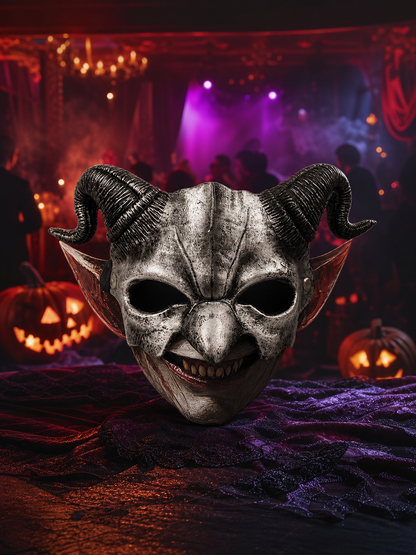 1pc Halloween Devil Half Face Mask with Curled Horns, Red Eye Accents for Cosplay Party