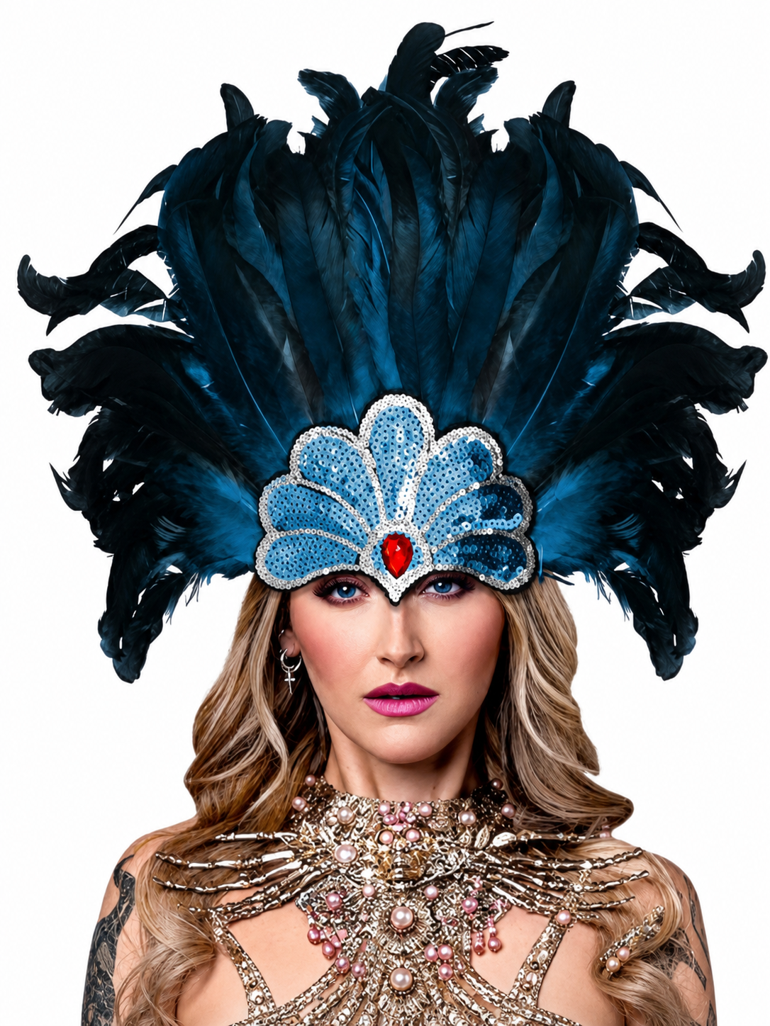 Carnival Feather and Bead Headpiece