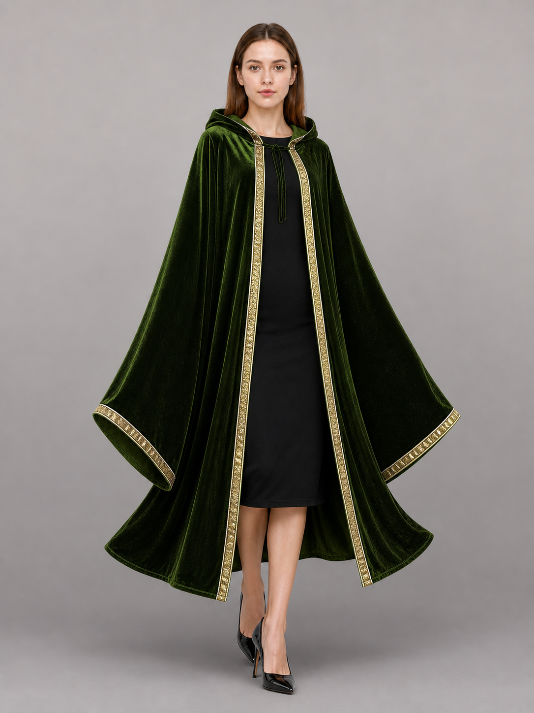 Green Medieval Hooded Costume Cloak