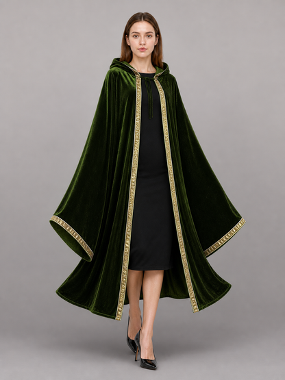 Green Medieval Hooded Costume Cloak