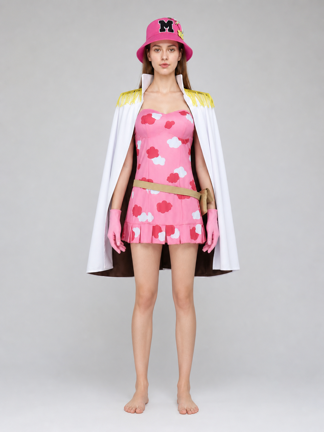 One Piece Cosplay Costume with Dress, Cape, and Hat