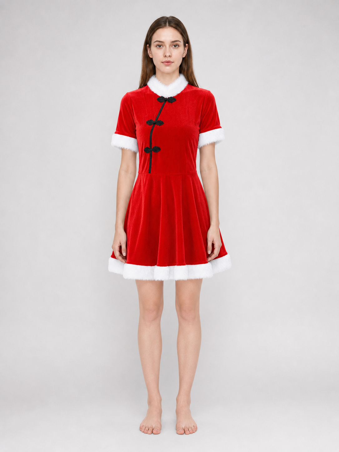 Bright festive dress in Chinese style with a cape