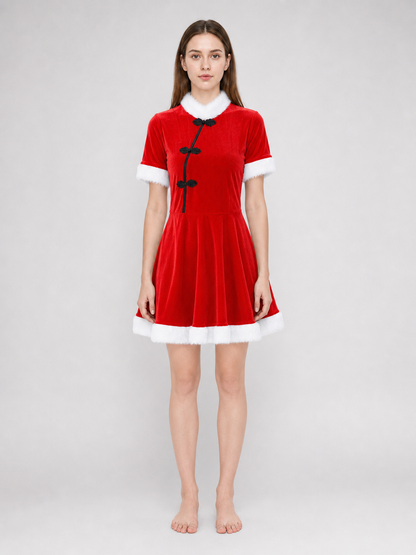 Bright festive dress in Chinese style with a cape