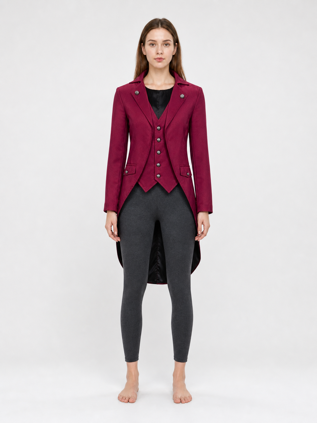 Burgundy and Black Tailcoat Jacket, Retro Cosplay