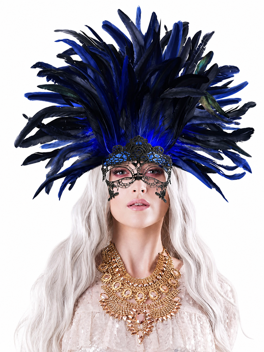 Carnival Headpiece with Feathers and Mask