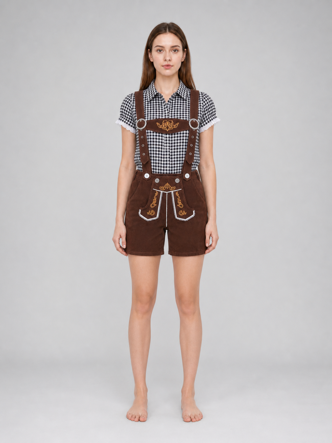 Shirt and Brown Suspender Shorts Set