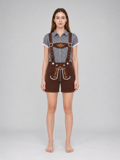 Shirt and Brown Suspender Shorts Set