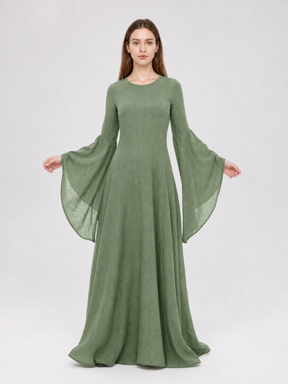 Long Green Retro-Style Belted Dress