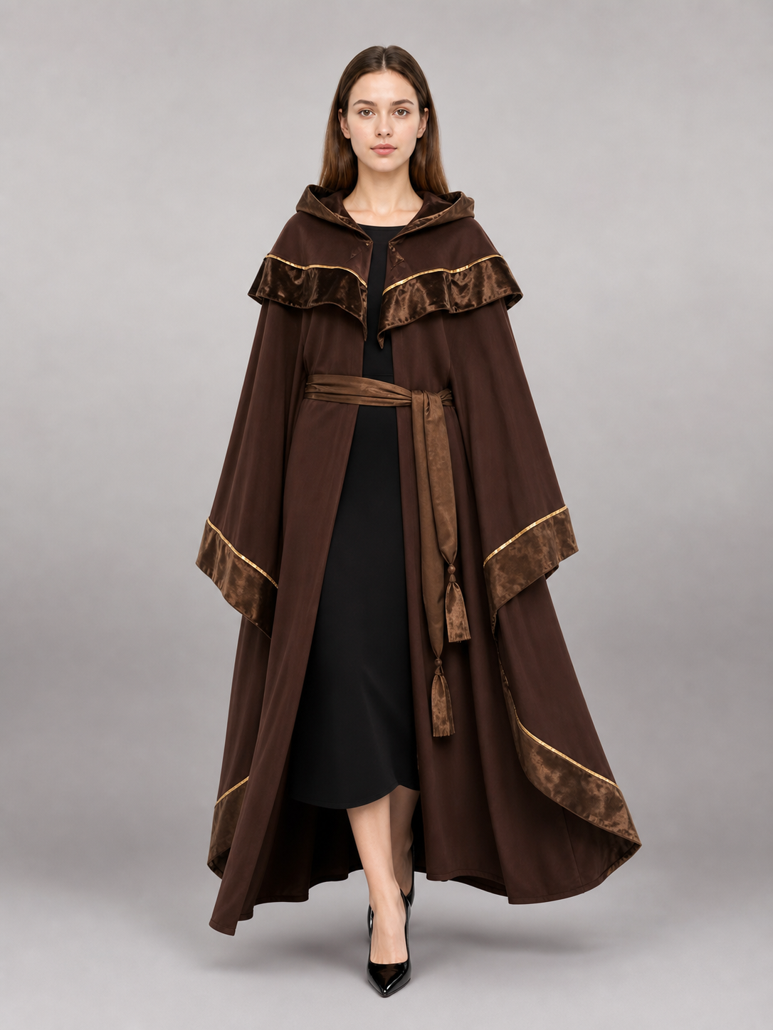 Dark Brown Hooded Costume Cloak