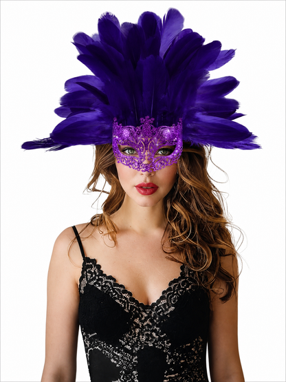 Carnival Headpiece with Feathers and Mask