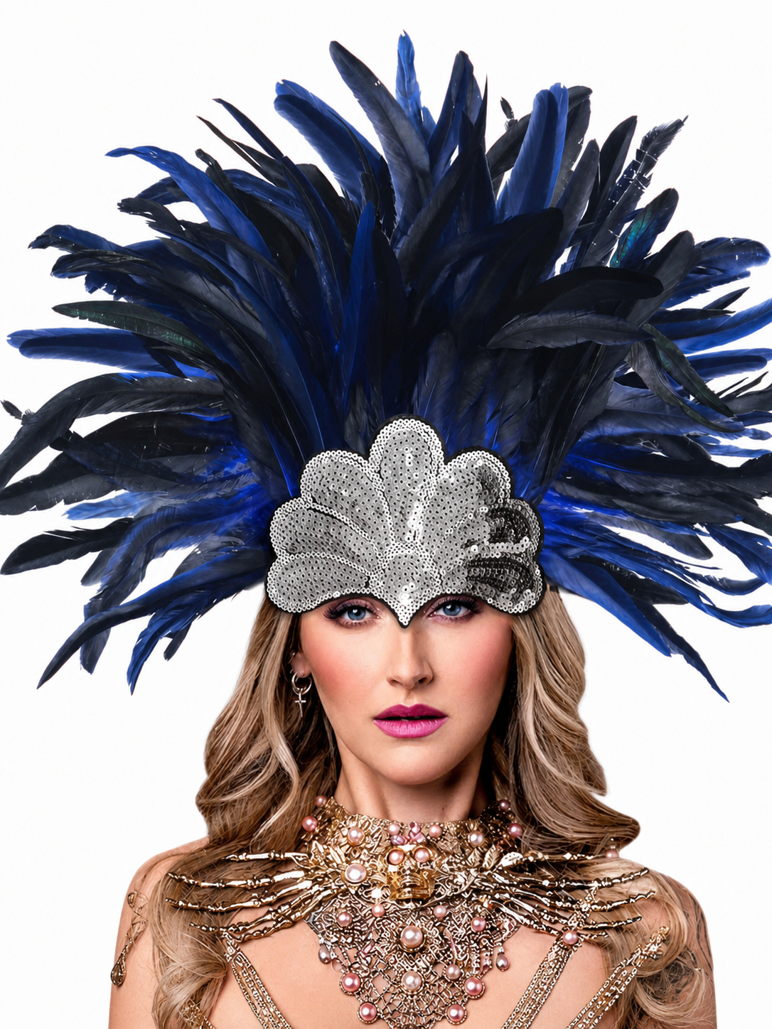 Carnival Headpiece with Blue Feathers
