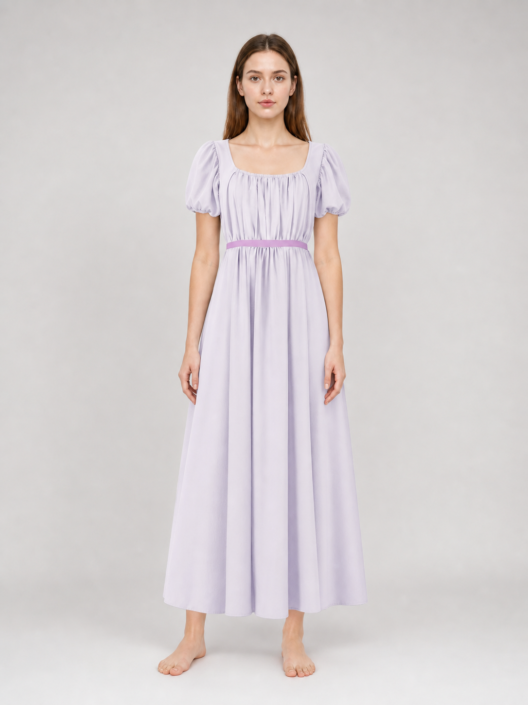 Regency-Style Retro Dress with Belt and Puff Sleeves