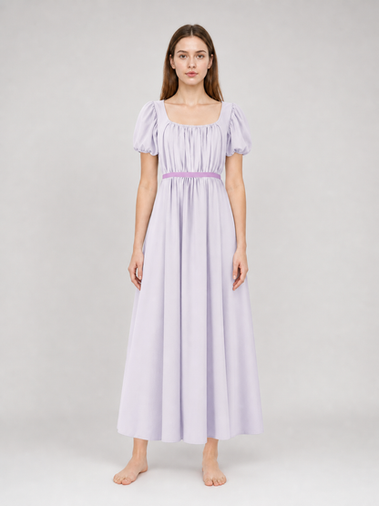 Regency-Style Retro Dress with Belt and Puff Sleeves