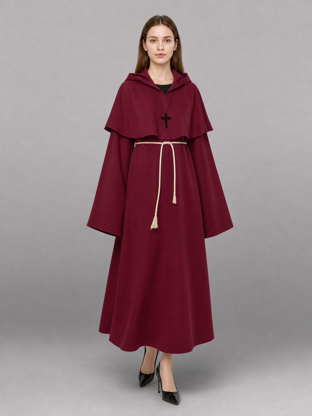 Burgundy Hooded Carnival Cloak for Cosplay