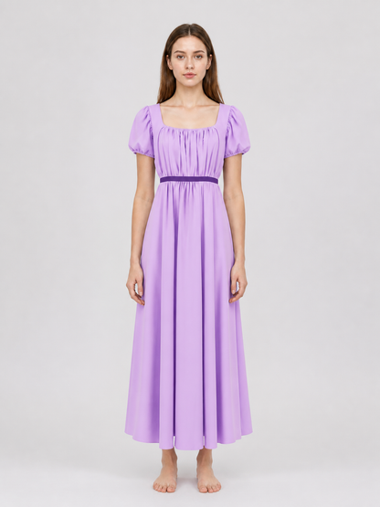 Regency-Style Dress with a Belt and Puff Sleeves