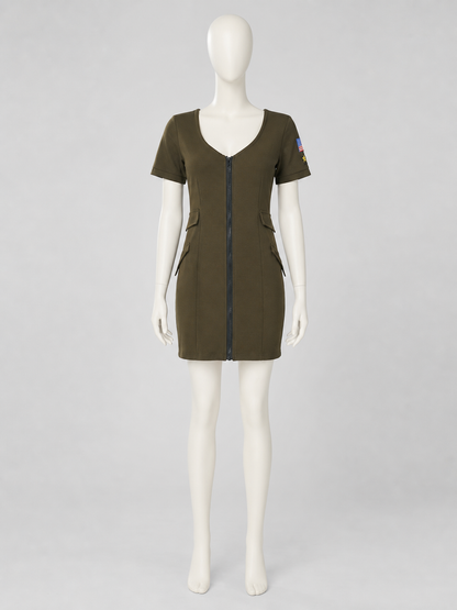 Olive Pilot Costume Dress with Zipper