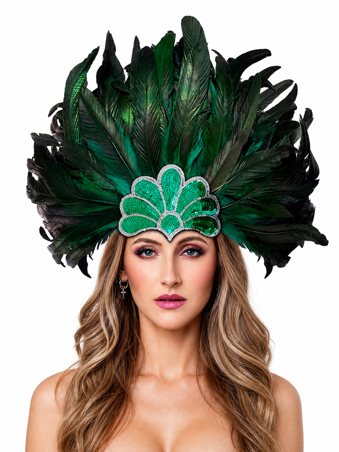 Carnival Headpiece with Green Feathers