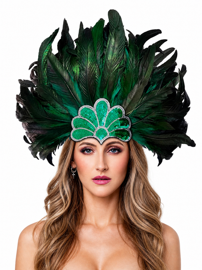 Carnival Headpiece with Green Feathers