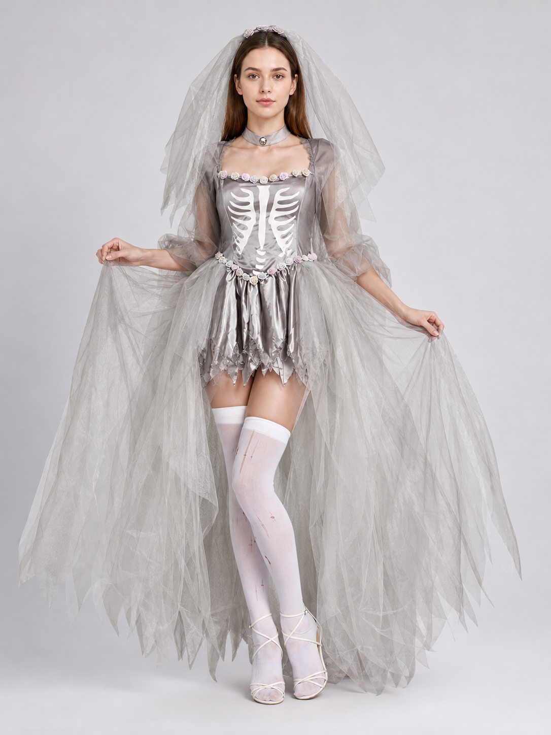 Gothic Skeleton Costume Dress for Halloween