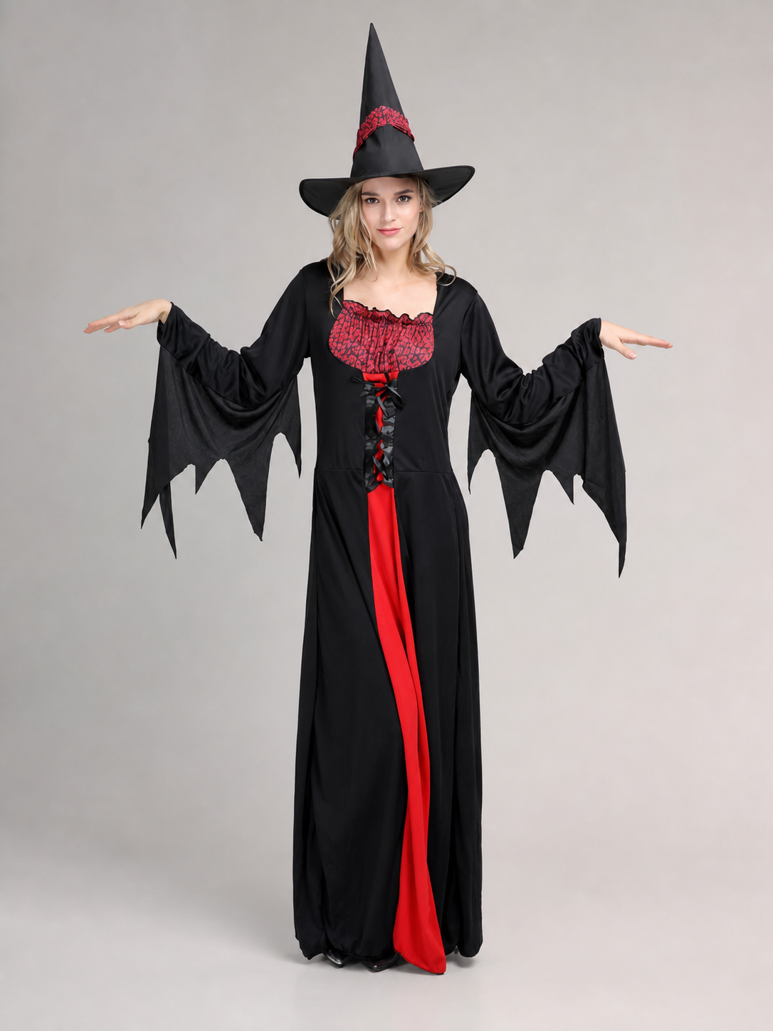 Halloween Witch Costume with Long Dress and Hat main product view
