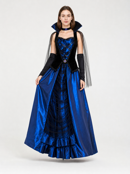 Gothic Costume Dress with Cape and Gloves