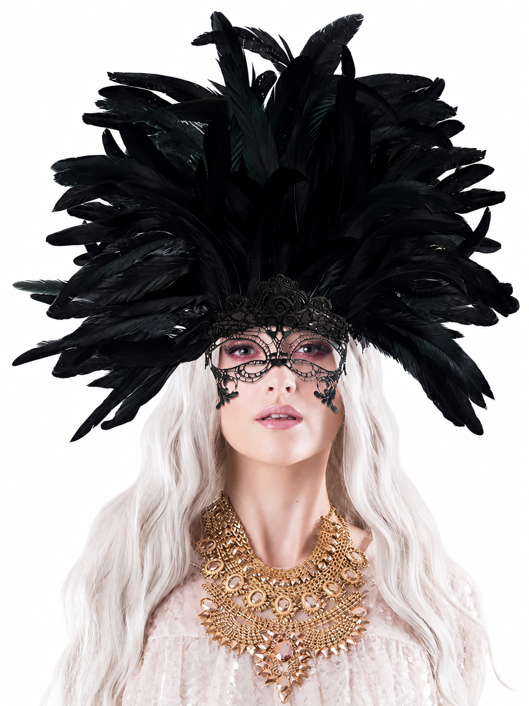 Carnival Feather Headpiece with Mask