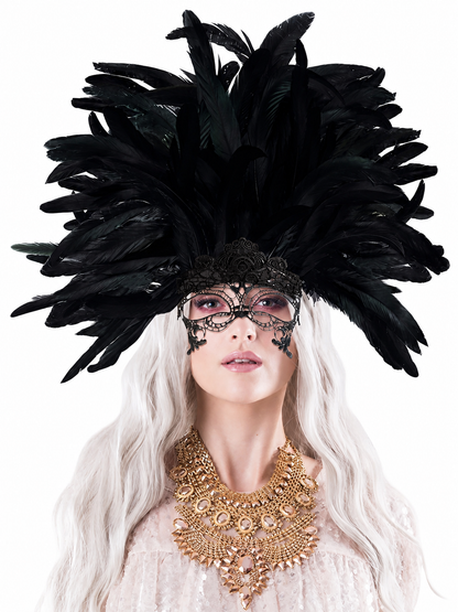 Carnival Feather Headpiece with Mask