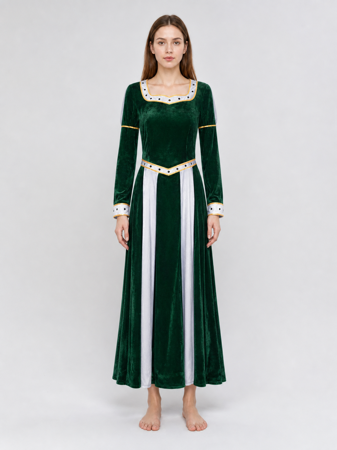 Fiona Cosplay Dress, Green with White Insert