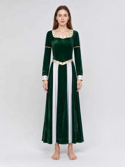 Fiona Cosplay Dress, Green with White Insert