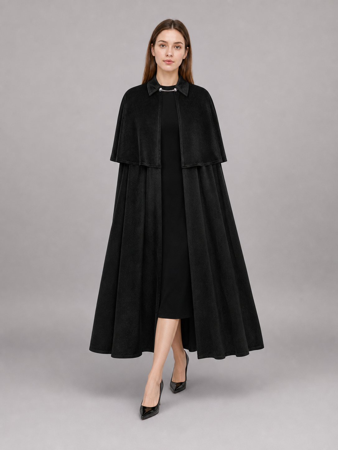 Black Gothic Costume Cloak with Collar