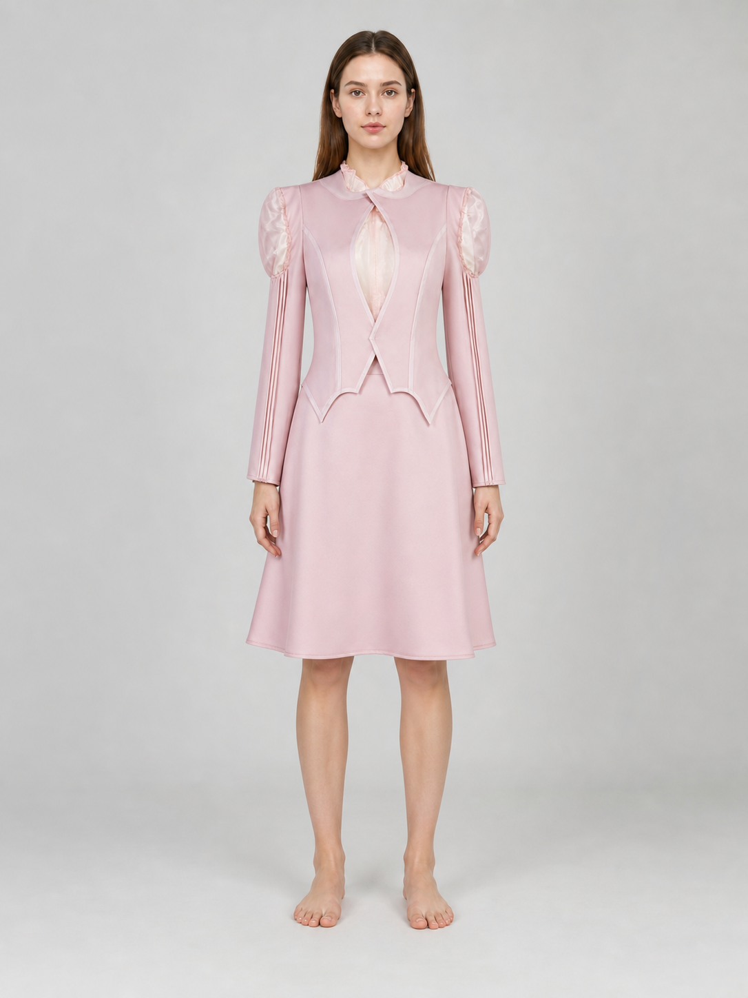 Glinda Cosplay Costume, Pink Dress with Puff Sleeves