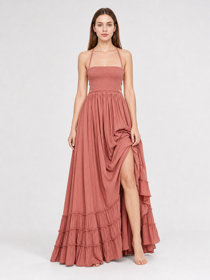 Boho-Style Maxi Dress with an Open Back