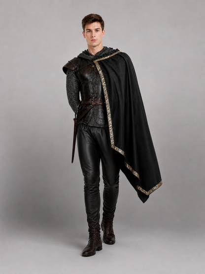 Black Medieval Hooded Carnival Cape