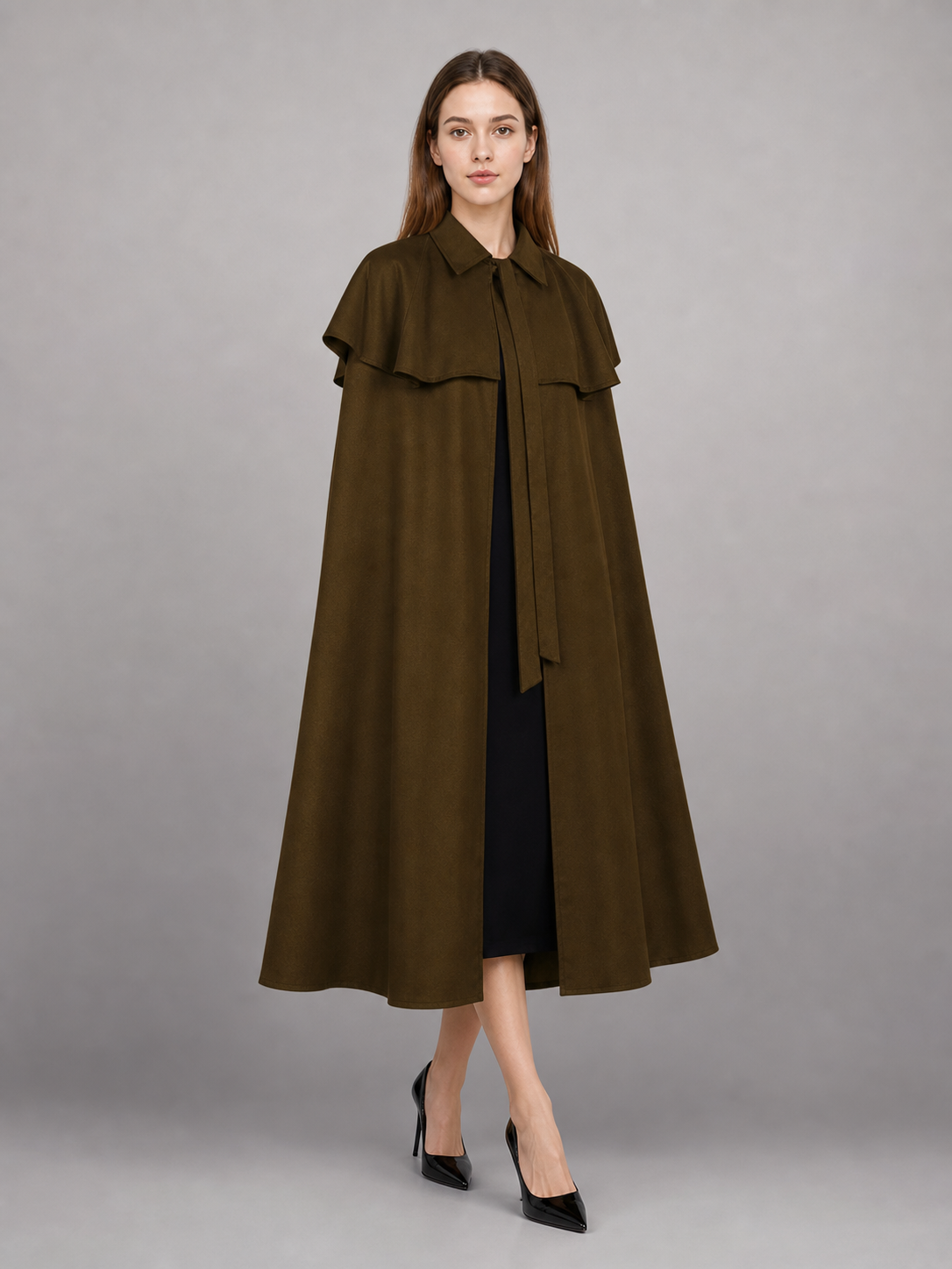 Brown shirt dress with a collar and buttons