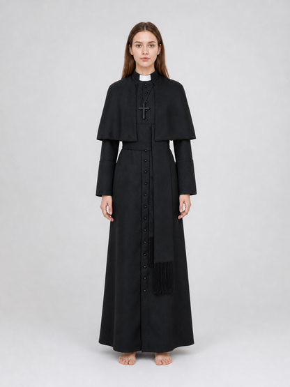 Black Halloween Cosplay Cassock with Cross
