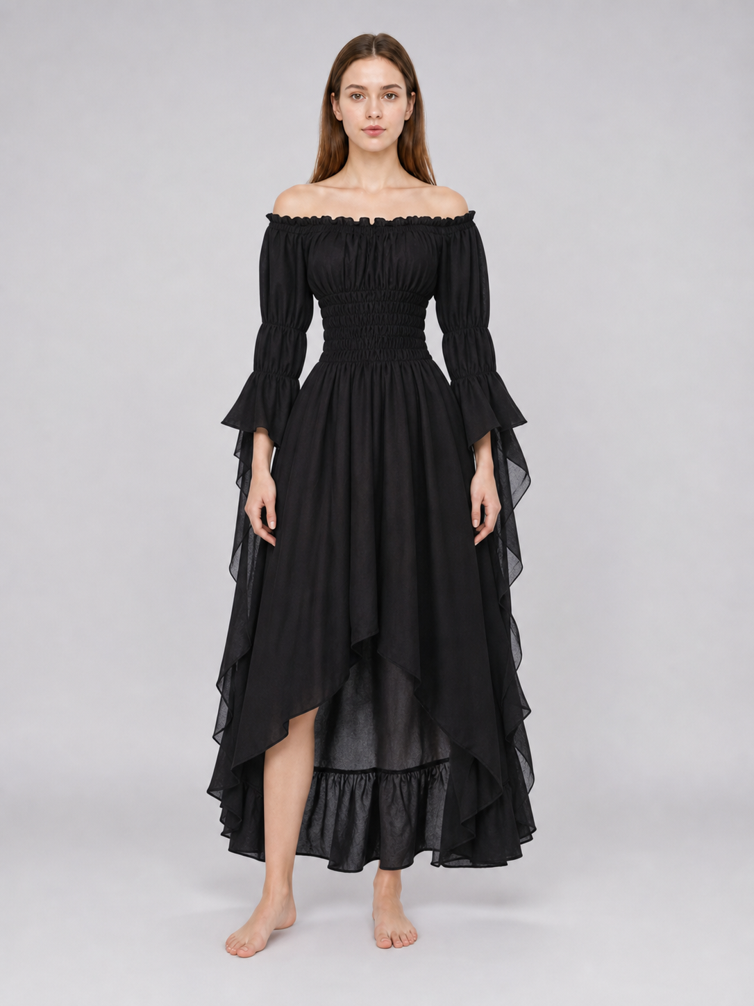Gothic Lace Dress with Puff Sleeves