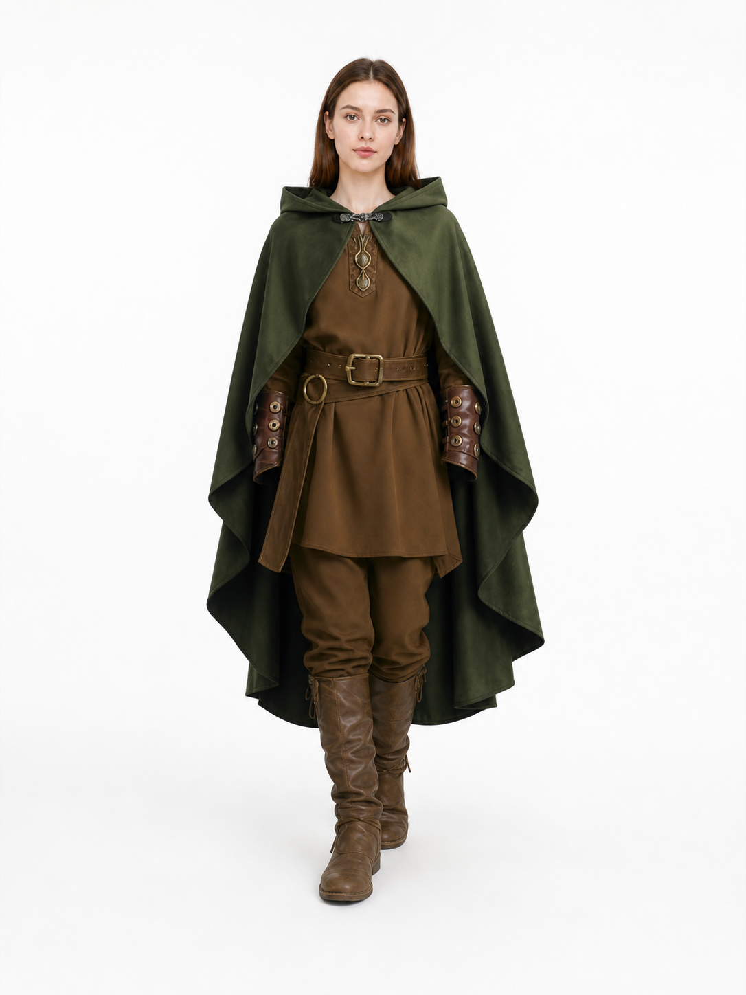 Green Medieval Costume Cloak with Hood