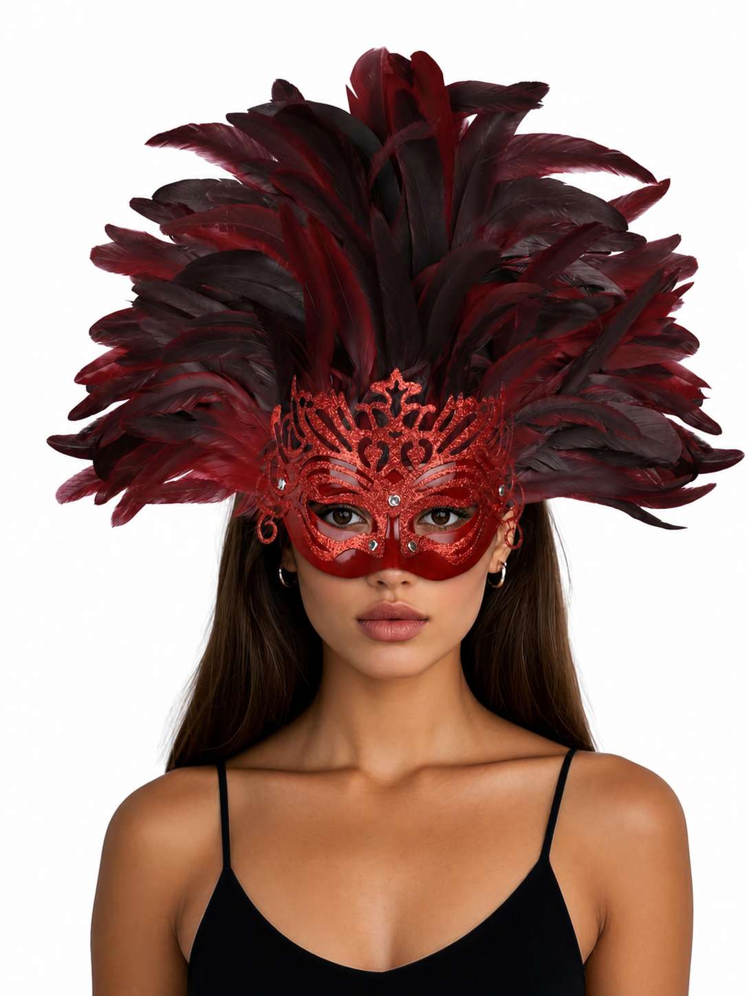 Carnival headpiece with feathers and mask