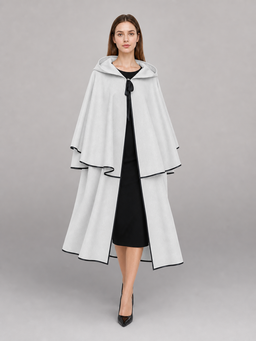 White Hooded Cloak with Black Trim